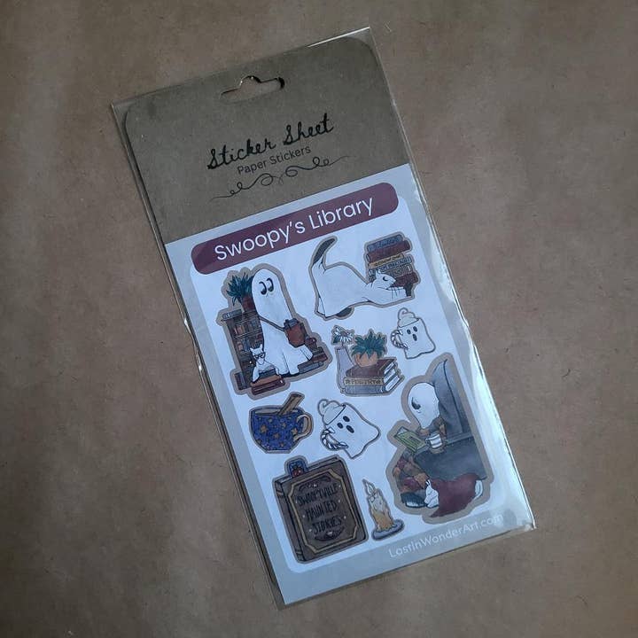 Sticker Paper Sheet--Swoopy's Library for wholesale by LostInWonderArt