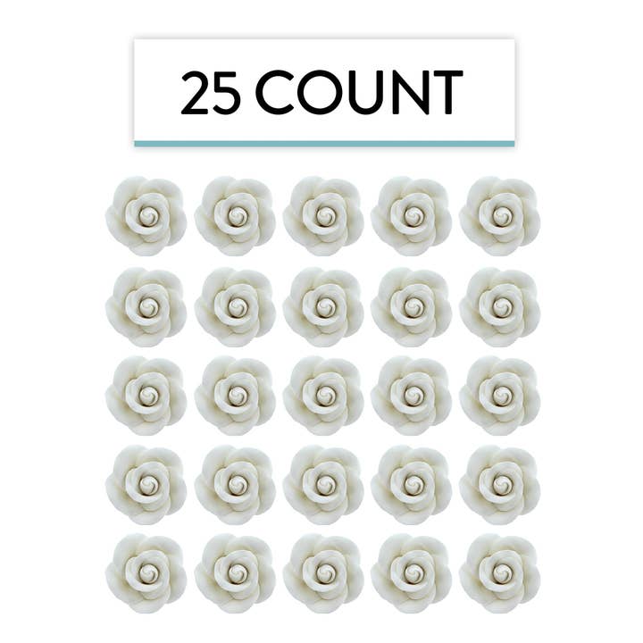 Global Sugar Art - Wholesale Cake/cupcake topper - Classic Tea Rose Sugar Cake Flowers, by Global Sugar Art, Wired, White, Medium8