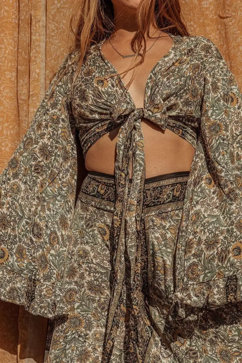 Bhawana Handicrafts - Wholesale Top & Pant Set (NOT Loungewear) - Women's - 5 Piece Lot, Hippie Boho 2 piece Top Pants Outfit Set Style4