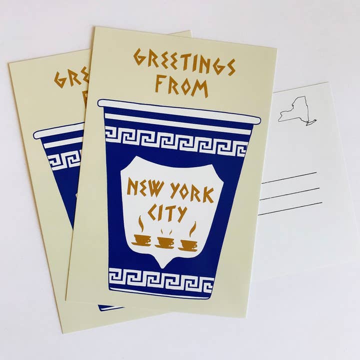 Made by Nilina - Wholesale Postcard - New York Greek Coffee Cup Postcard NY Souvenir