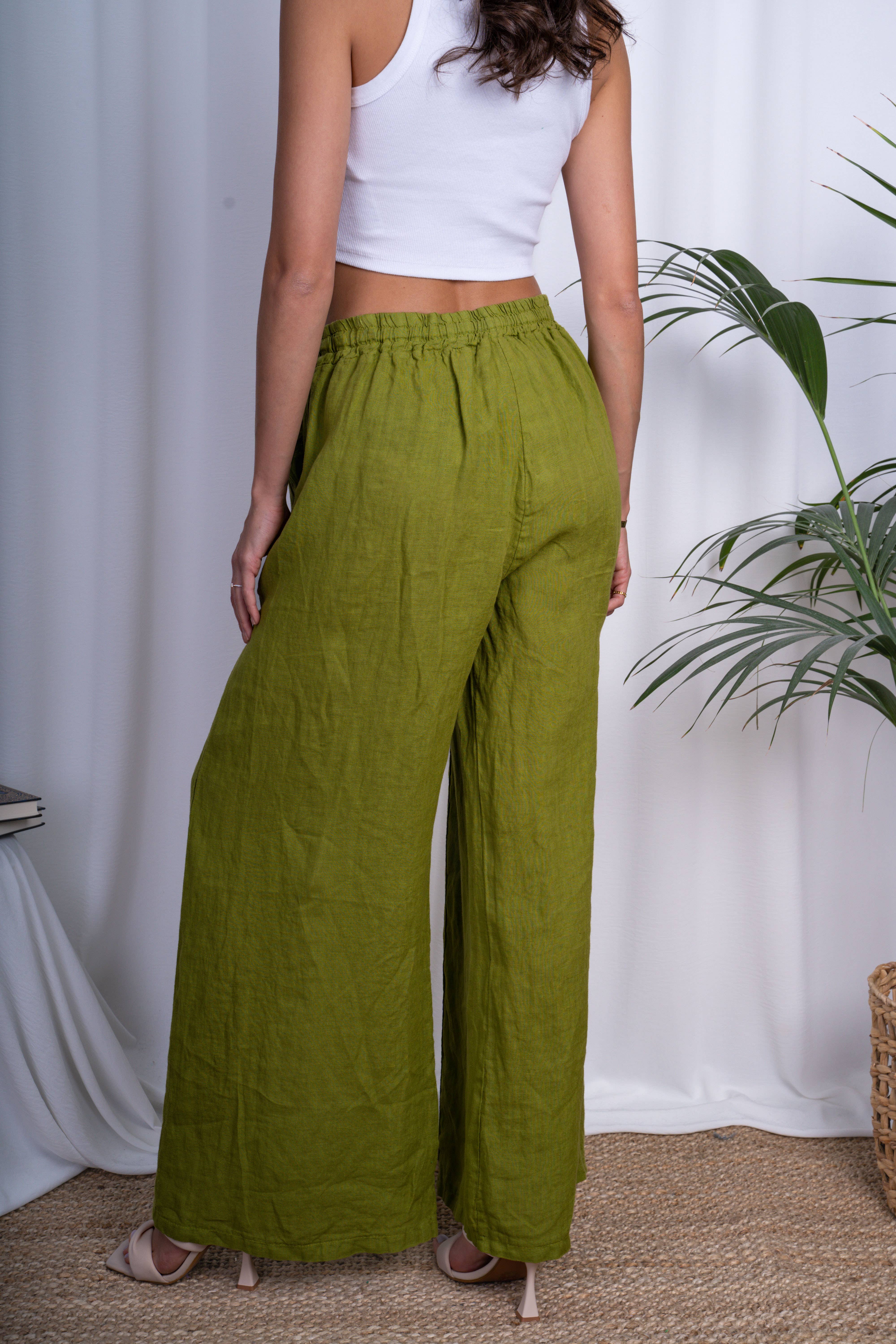 ORNELLA PARIS - Vente Pantalon – femme - pantalon coupe large  en lin grande taille BLL-PT7900L10