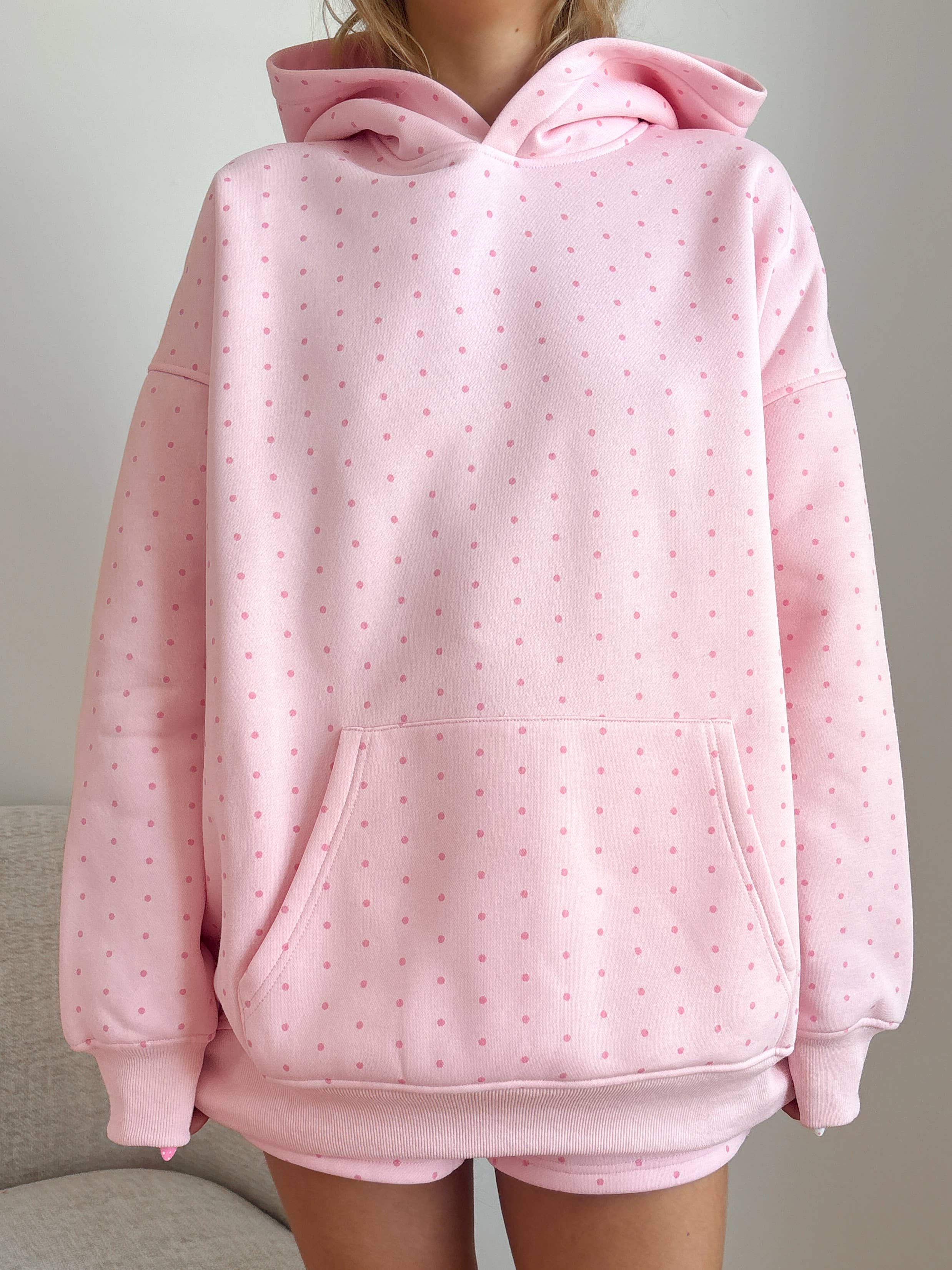 Sunkissed Coconut - Wholesale Hoodie - Women's - Light Pink Polka Dot Hoodie 100% Cotton2