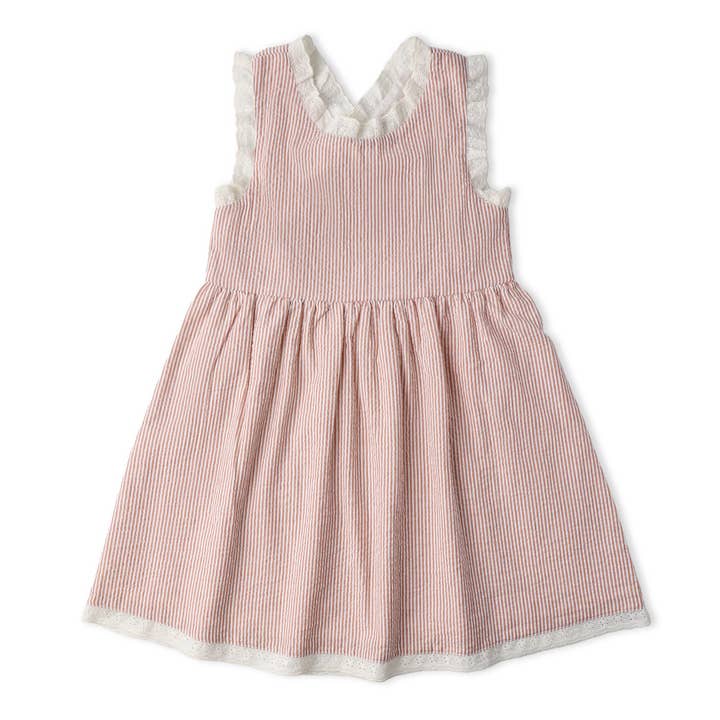 Organic Cross Back Dress - Coral Stripes for wholesale by Makemake Organics