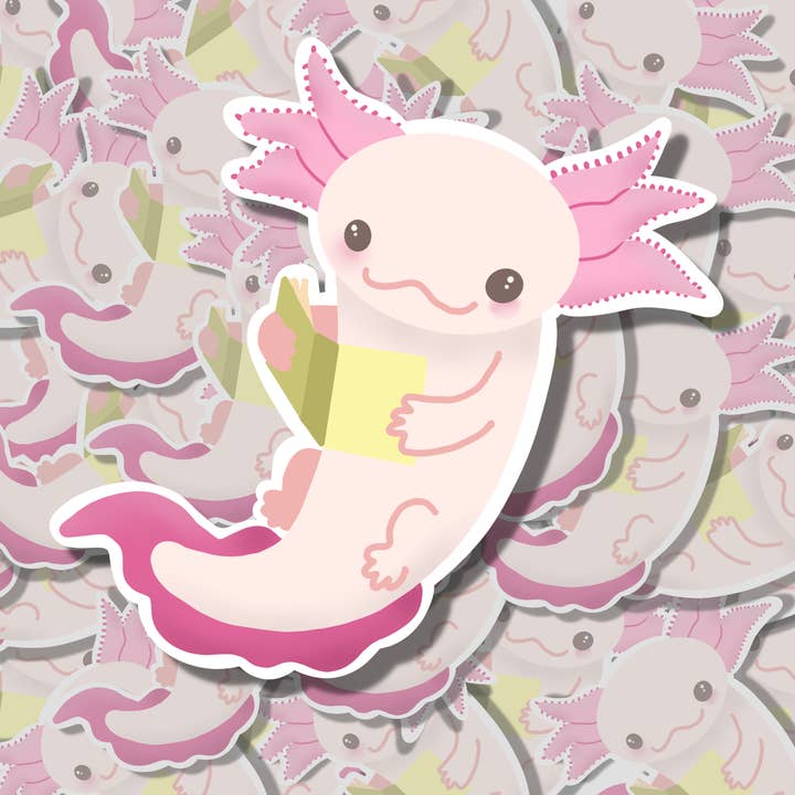 Reading Axolotl Sticker for wholesale by Warrior Woman Co. Designs