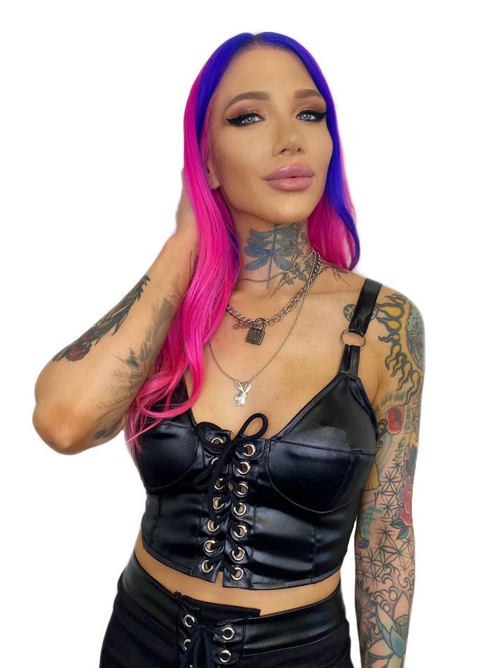 Switchblade Stiletto – Großhandel Bluse – Damen – Madonna BH-Top mit kontrastfarbenem Krawattenmuster - Weitere Farben