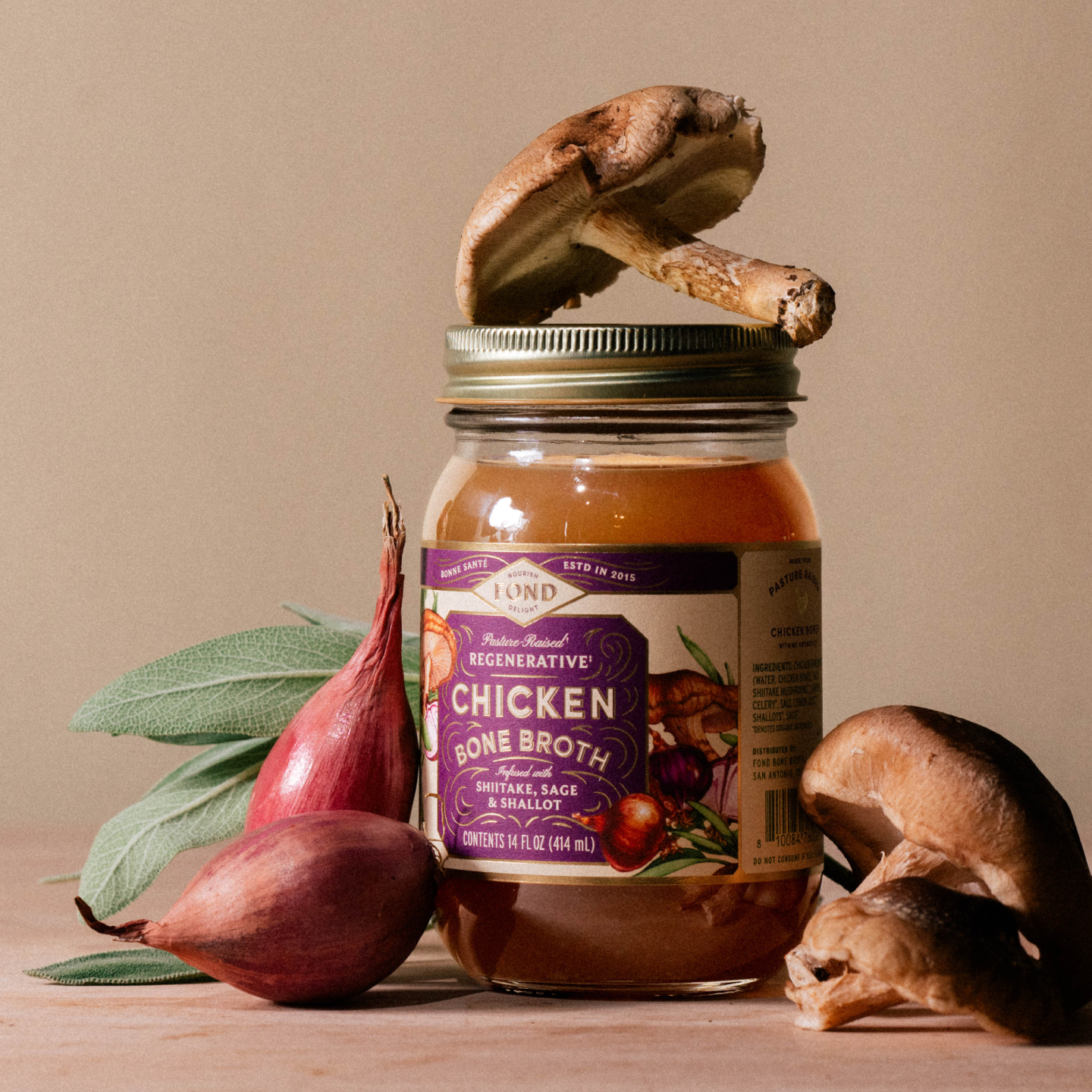 Fond Regenerative - Wholesale Broth - Shiitake & Sage Pasture-Raised Chicken Bone Broth 14oz3