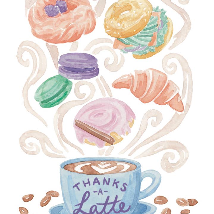 Amy Wike Illustration - Wholesale Thank You Card - Thanks a Latte Greeting Card1