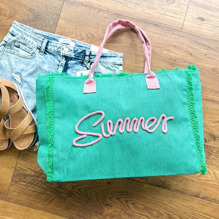 MiMi Wholesale - Wholesale Tote Bag - Women's - MB0204 Sewn Rope Summer Letter Fringe Tote Bag7