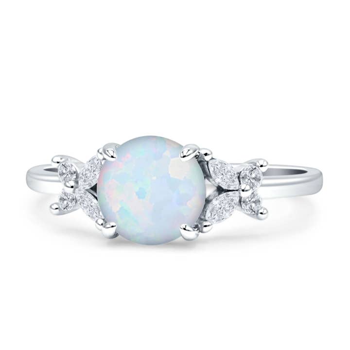 Art Deco Round Butterfly Ring Created White Opal for wholesale by Blue Apple Imports
