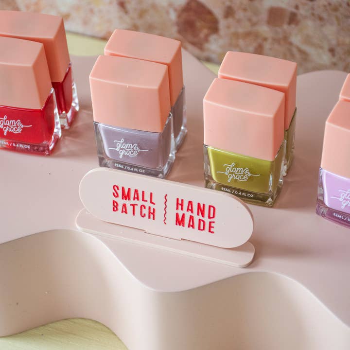 Glam & Grace - Wholesale Retailer Display - Beauty & Wellness - Display Signs - Small Batch / Handmade Shelf Talker - Red1