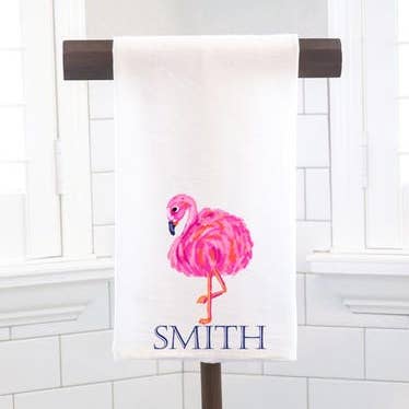 Personalized Custom Pink Flamingo Flour Sack Tea Towel - Preppy Gift for wholesale by Moman Sales, Inc.