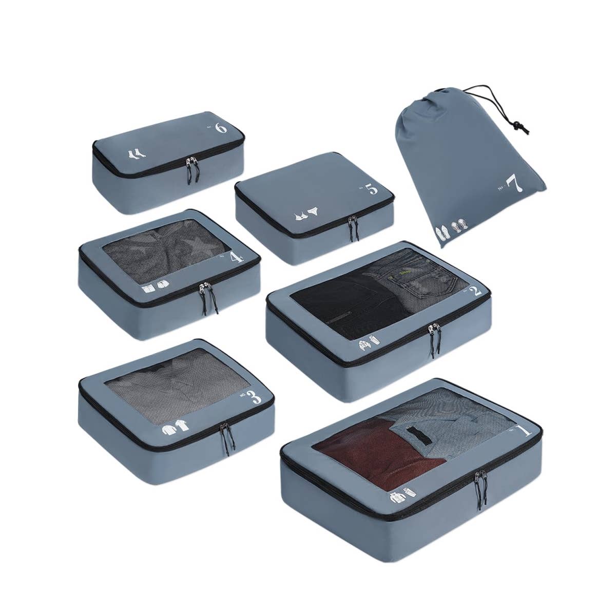 wandf – wholesale Packningskub – 7-delat set tåliga resväskorganisatörer med packpåsar32