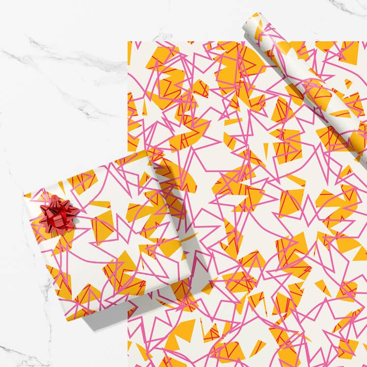 Gold, White, Pink Stars Recycled Wrapping Paper Sheet for wholesale by MASU