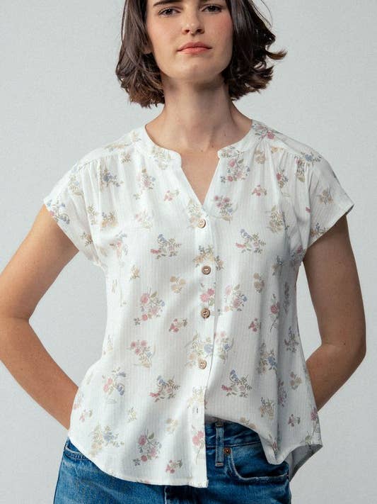 OFFWHITE MULTI Floral Button-Up Relaxed Fit Boho Spring Top for wholesale on Faire