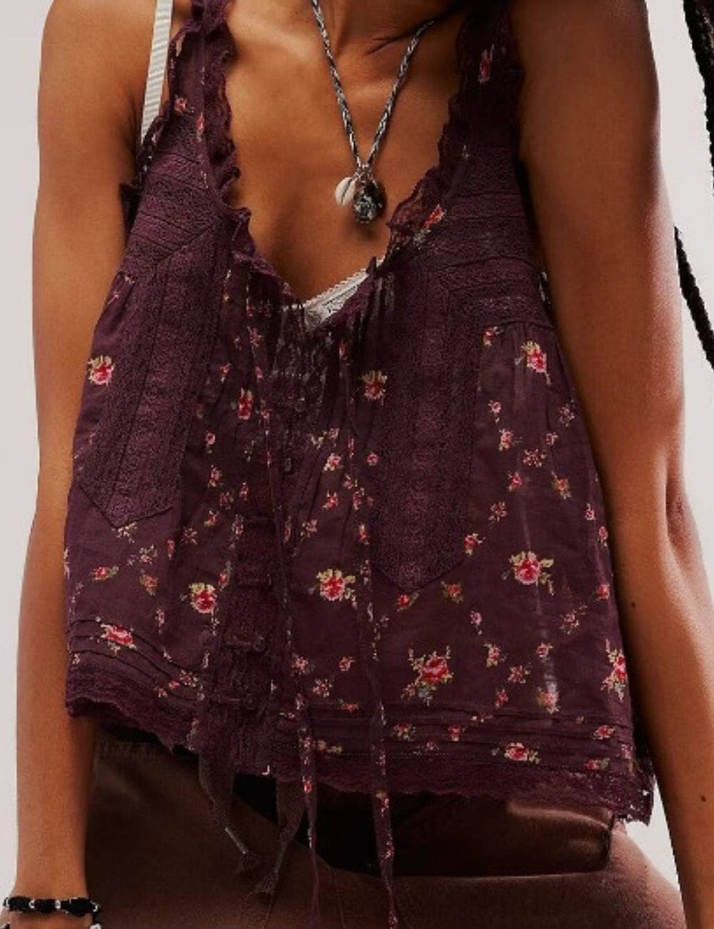 Sweetkama - Venta al por mayor Camisola - Mujer - Top de tirantes de encaje con lazo en V para mujer SKT513049