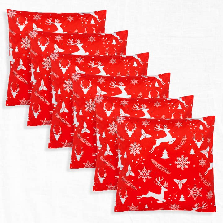 Julefløjl firkantet pudebetræk - Rød & Hvid for engroshandel hos Kantha Decor