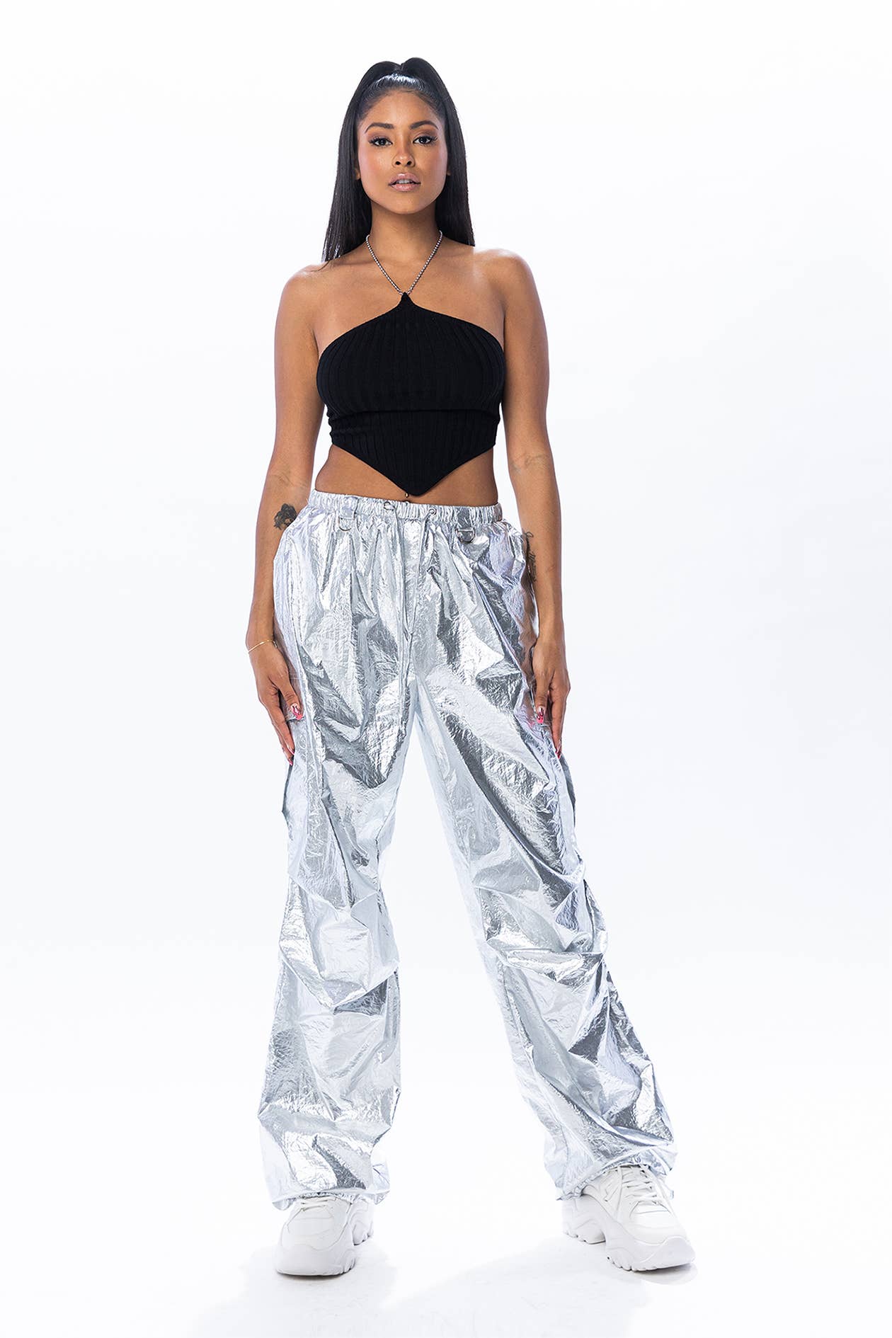 No Vacancy - Wholesale Pants - Women's - Metallic low waist cargo parachute pants4
