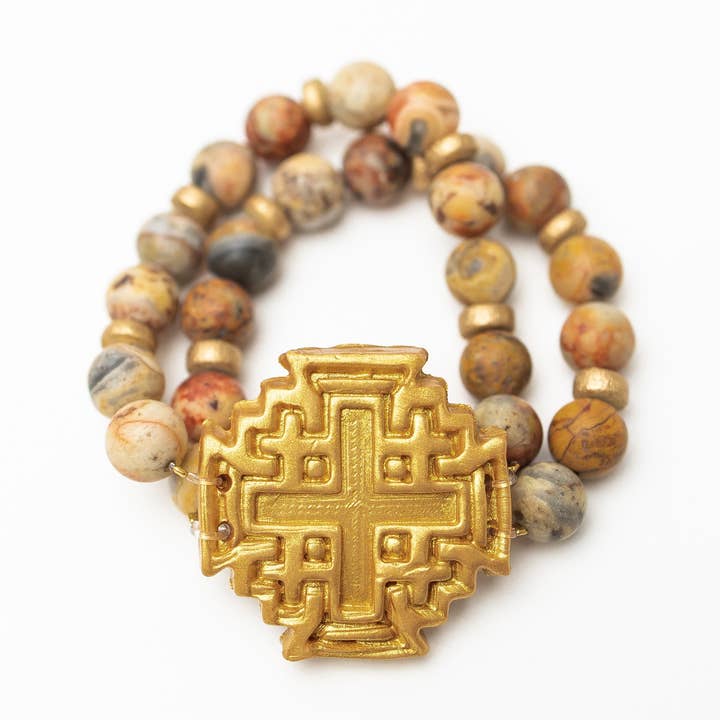 Crazy Lace Agate with Jerusalem Cross for wholesale by Hidden Truth Jewelry