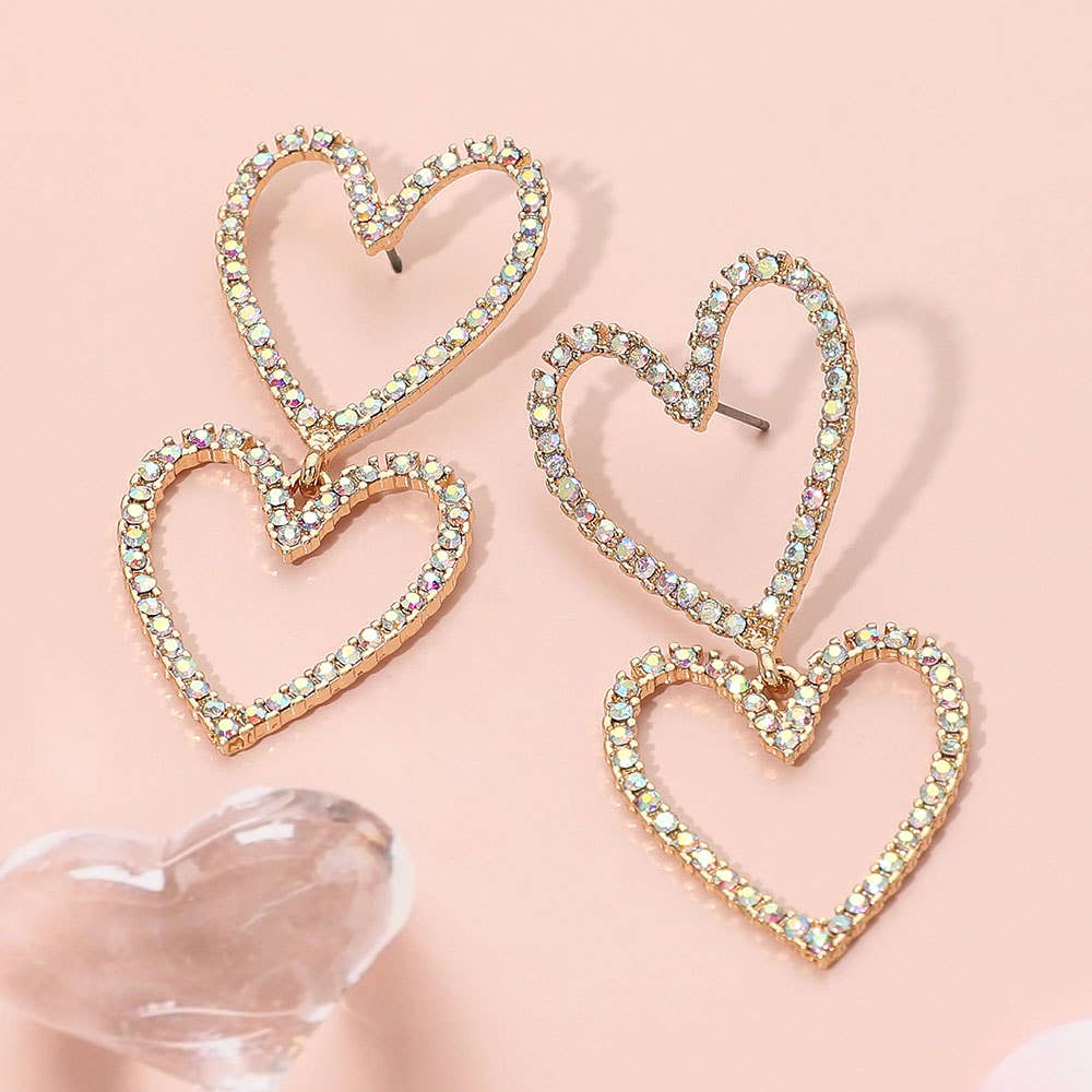 Sensibling Corp. - Vente Boucles d'oreilles pendantes - Boucles d'oreilles pendantes à maillons en cœur ouvert pavées de pierres2