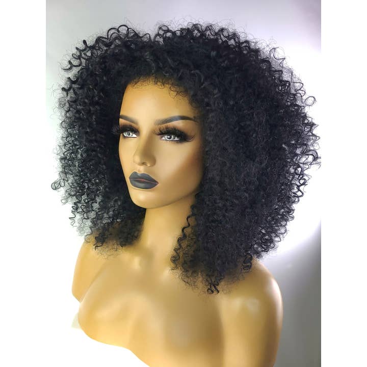 Celebrity Hair for Less - Wholesale Wig/Hair Piece - Afro Kinky Curly Wig with Afro Hairline, 16", 1B