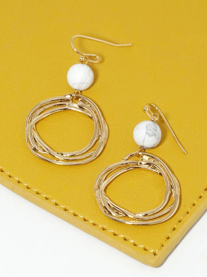 Organic Circle Drop Semi-Precious Stone Dangle Earrings for wholesale by Wild Honey