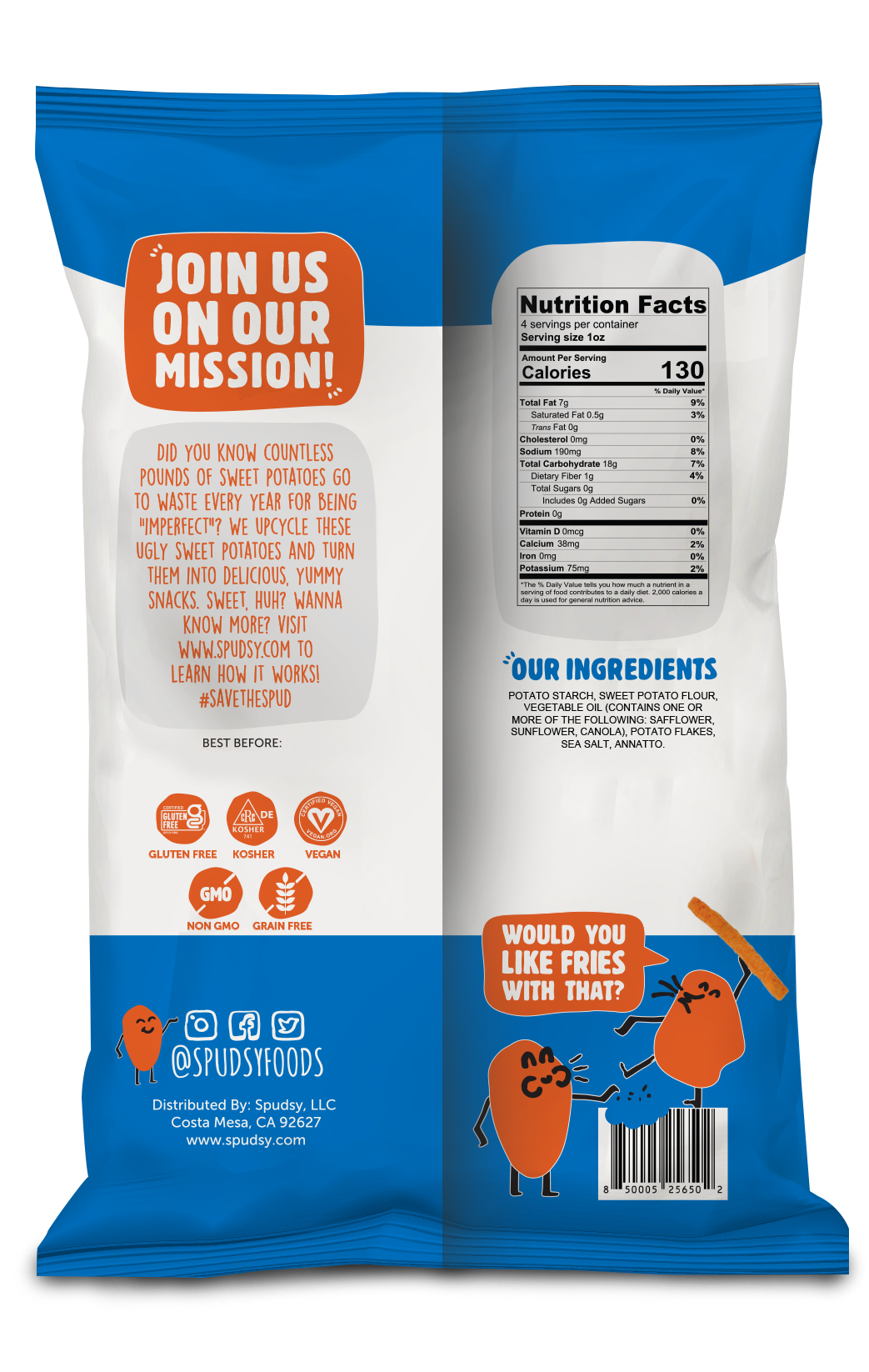 Spudsy - Wholesale Chips - Sweet Potato Fries - Sea Salt (4oz/12ct)1