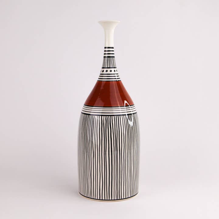 16" African Long Neck Fluted Vase Dark Orange/Black for wholesale by SaleenArt USA