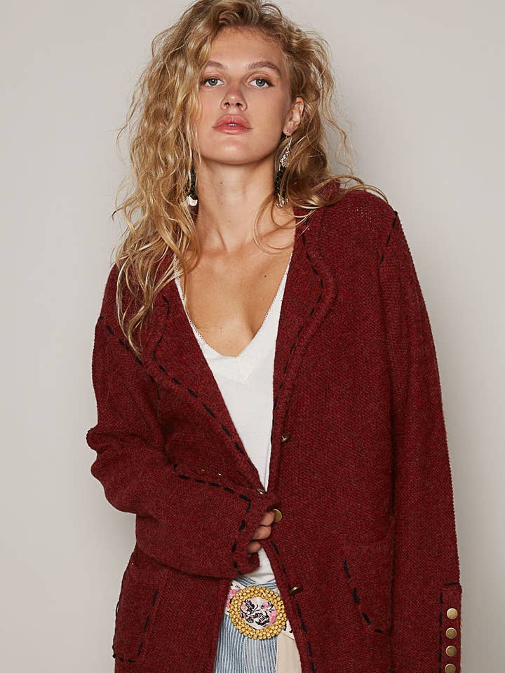 Pol Clothing - Wholesale Cardigan - Women's - Stitch detail solid sweater cardigan SALE
