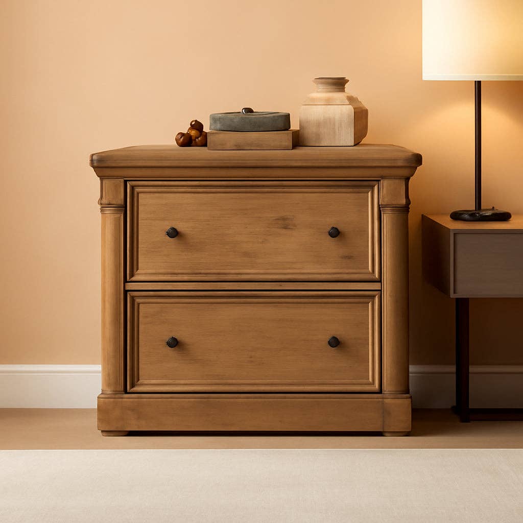 2 Drawer Palladia Filing Cabinet In Vintage Oak Finish For Home Office With Full Extension Slides for wholesale on Faire