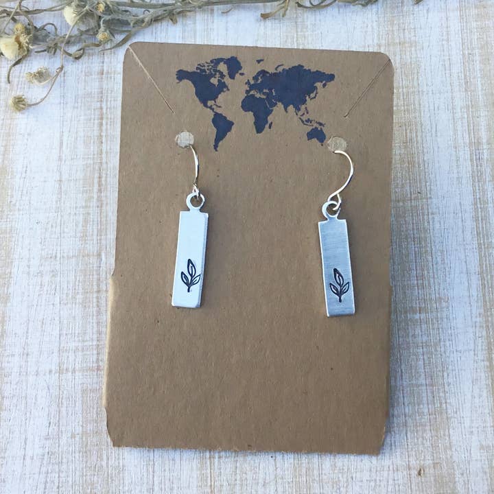 Leaf nature earrings rectangular tags for wholesale by Jamie Haley Designs