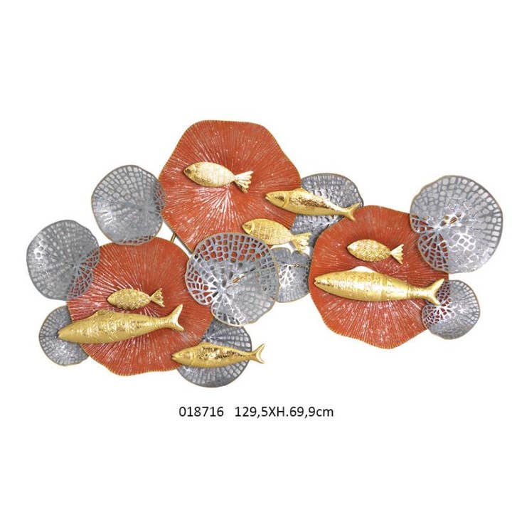 Decoração de Parede Banco de Peixe Vermelho/Dourado 129,5X9,5Xh69,9 cm por atacado de Faye