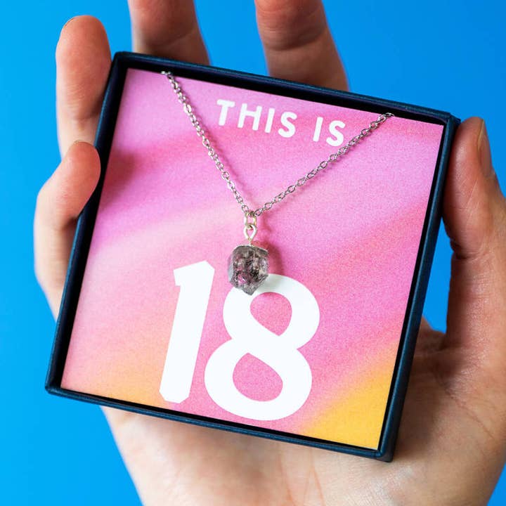This Is 18. Happy 18th Birthday Birthstone Necklace for wholesale by Lucent Studios Ltd