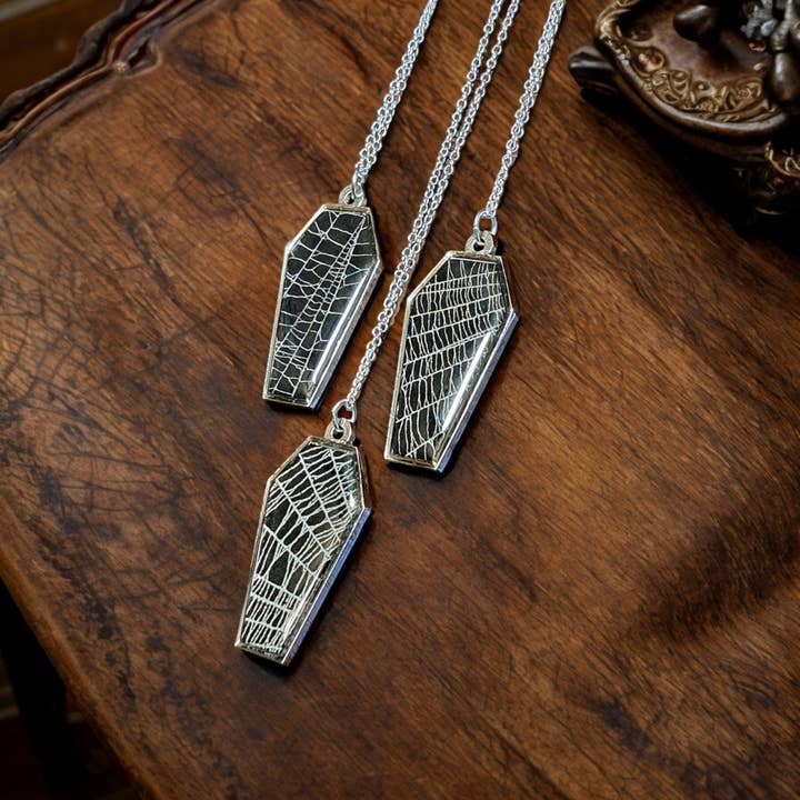 Hell Kitten RVA - Wholesale Pendant/Charm Necklace - Real Spiderweb Coffins Silver (Necklace)