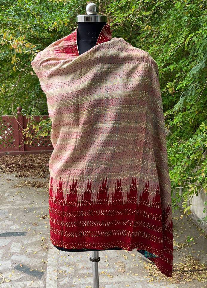 Bhawana Handicrafts - Wholesale Scarf - Women's - Indian Silk Sari Reversible Scarf Kantha Stitched Wrap Girls5