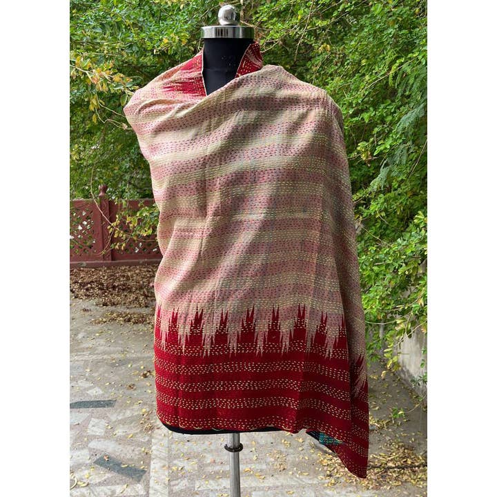 Bhawana Handicrafts - Wholesale Scarf - Women's - Indian Silk Sari Reversible Scarf Kantha Stitched Wrap Girls5