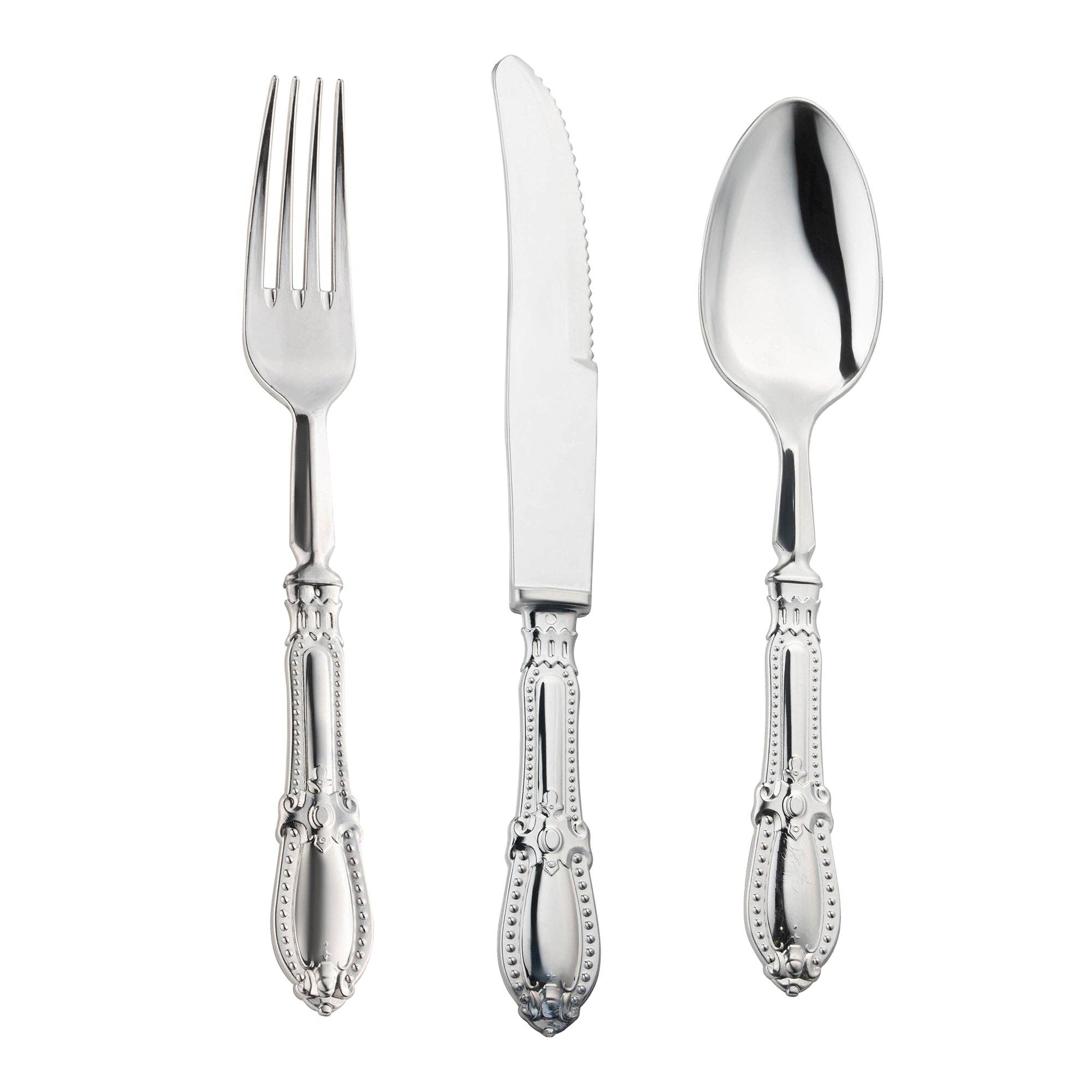 Smarty had a Party - Wholesale Assorted Cutlery Set - Silver Baroque Disposable Plastic Cutlery Set - 10 Guests0