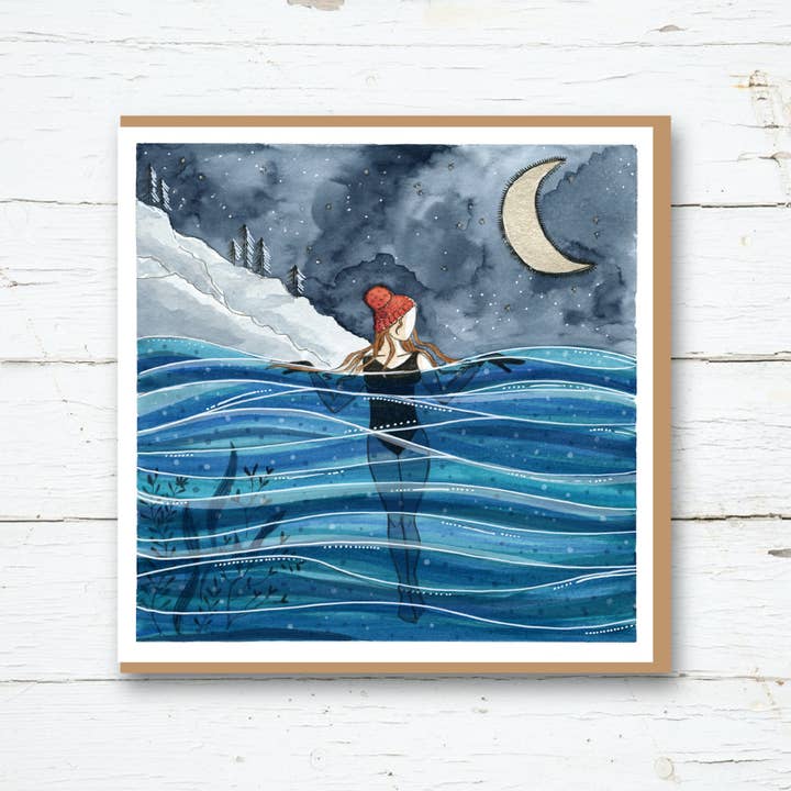 Cornwall Studios – wholesale Everyday greeting card – Crescent Moon Swim Greetings Card