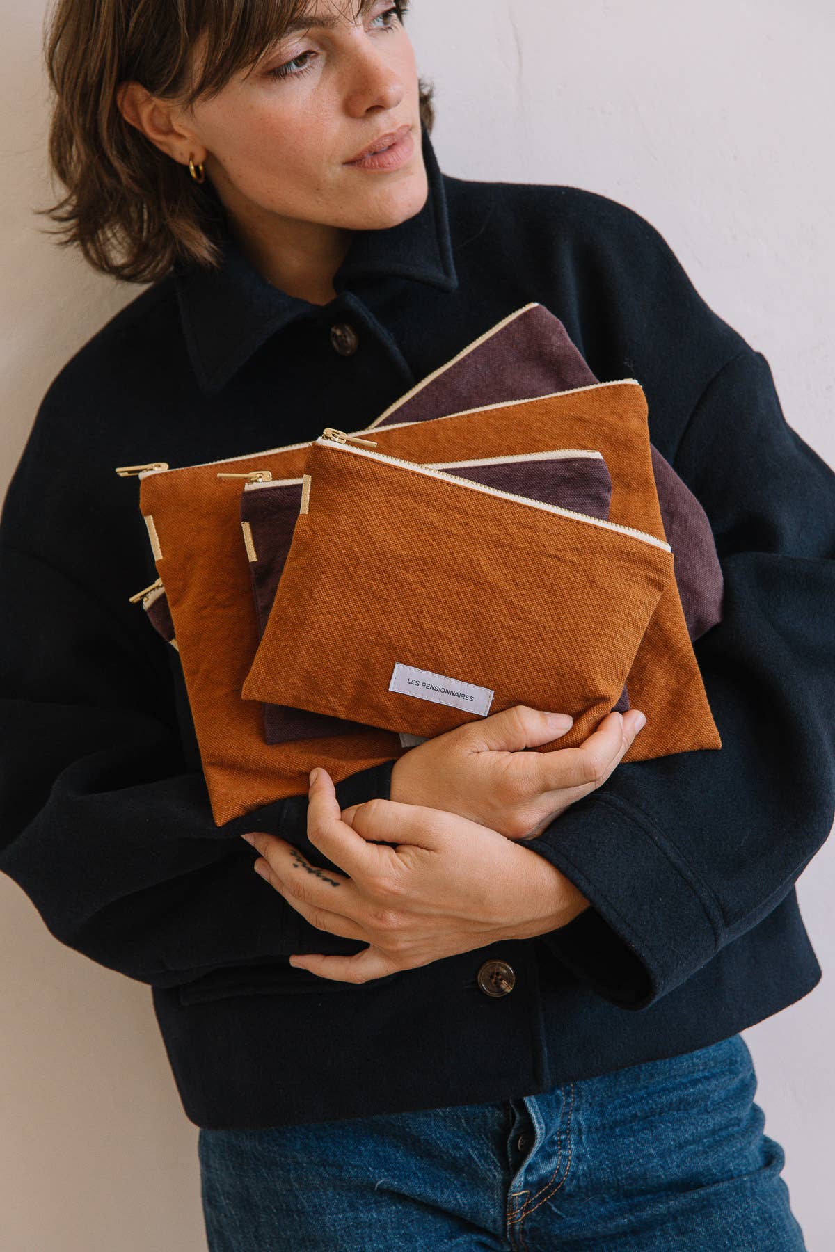 Les Pensionnaires – Großhandel Beutel – Damen – Große Tasche aus Bio-Baumwollstoff in Auberginenviolett3