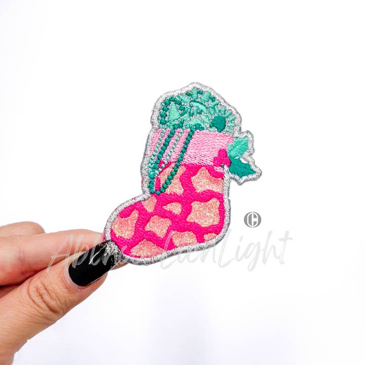 ABLNco - Wholesale Patch - Turquoise Christmas Stocking©️Glitter Embroidery Patch