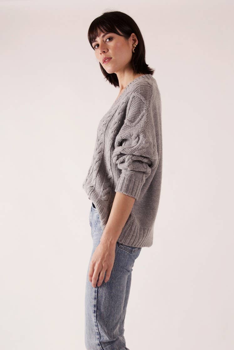 JULIA PARIS - Wholesale Knit Sweater - Women's - Oversized twisted knit V-neck sweater in wool blend6