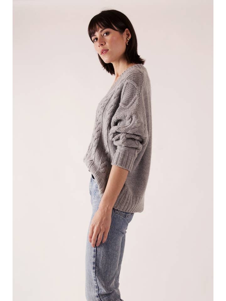 JULIA PARIS - Wholesale Knit Sweater - Women's - Oversized twisted knit V-neck sweater in wool blend6