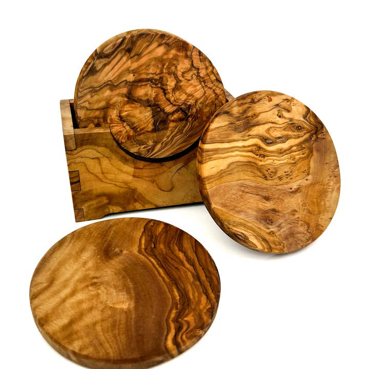 Natural OliveWood – Base de copos por atacado – Conjunto de Porta-Copos Redondos em Madeira de Oliveira1