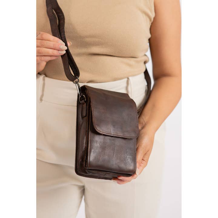 Greenwood Leather - Wholesale Crossbody Bag - Unisex - Leather Shoulder Bag Ivy Brown
