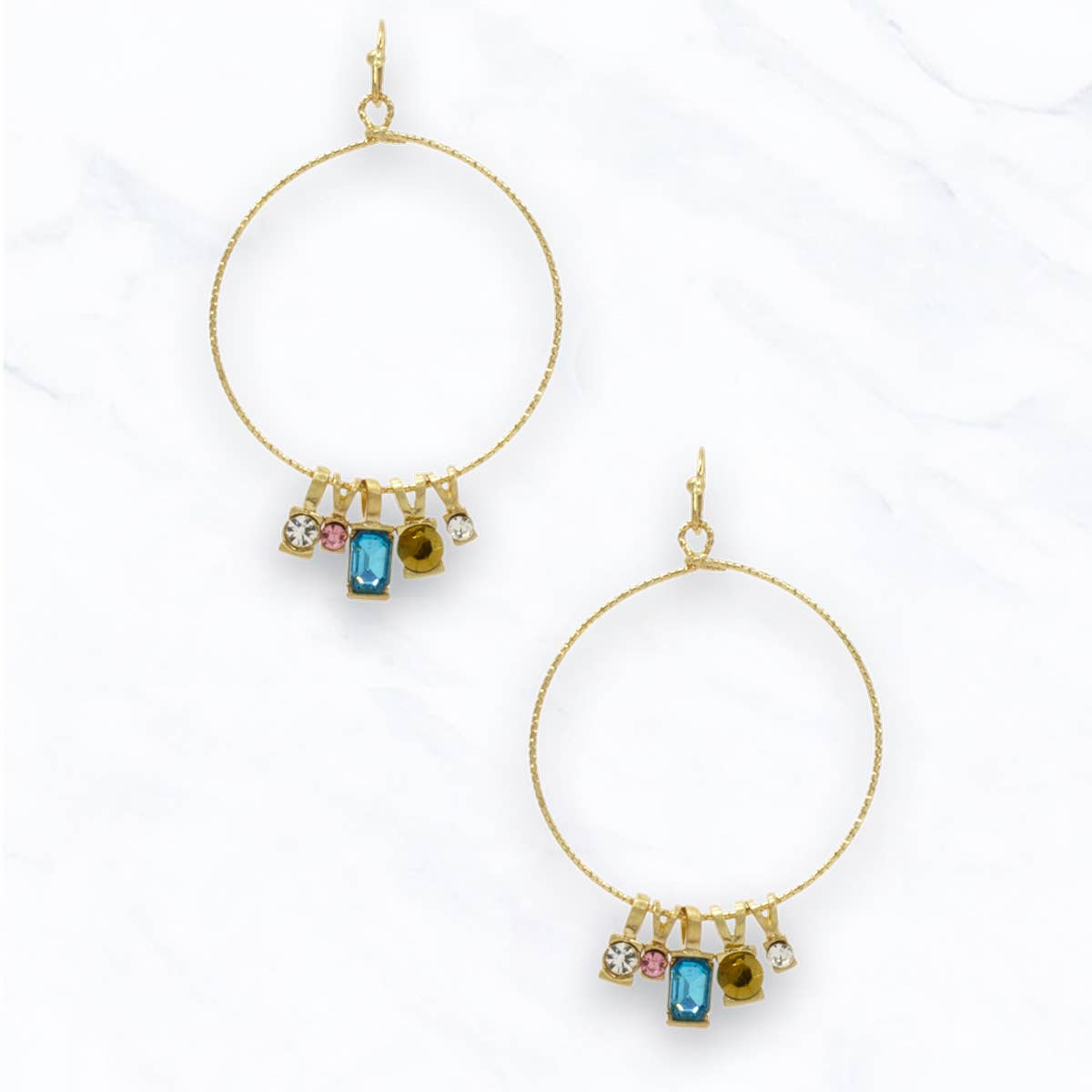 Suzie Q USA - Wholesale Dangle Earrings - Gold Hoop Earrings with Crystal Charms0