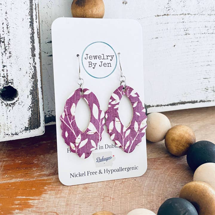 *CLEARANCE* Scalloped Teardrop (Medium): Berry Willow for wholesale by Jewelry By Jen