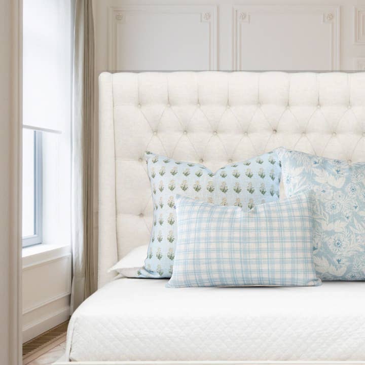 Tajik Home LLC - Wholesale Throw Pillow Cover - Arabella Sky Blue Block Print Pillow - Decorative Cushion