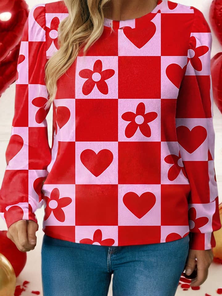 Blouse de Saint-Valentin festive à cœur de fleur LDC pour la vente par Little Daisy Closet