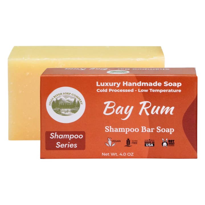 Bay Rum 3.5 Oz Shampoo Bar - Anti-Dandruff, Jojoba Oil, Tea Tree Oil - No Conditioner needed- Phthalate Free - Paraben Free - Sulfate Free - Organic and All-Natural - Falls River Soap Company for wholesale by Falls River Soap Company