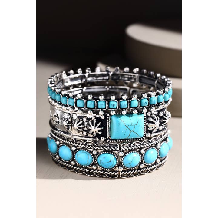 Turkos (SBTQ) Navajo armband i skiktad metall och halvsten för wholesale på Faire