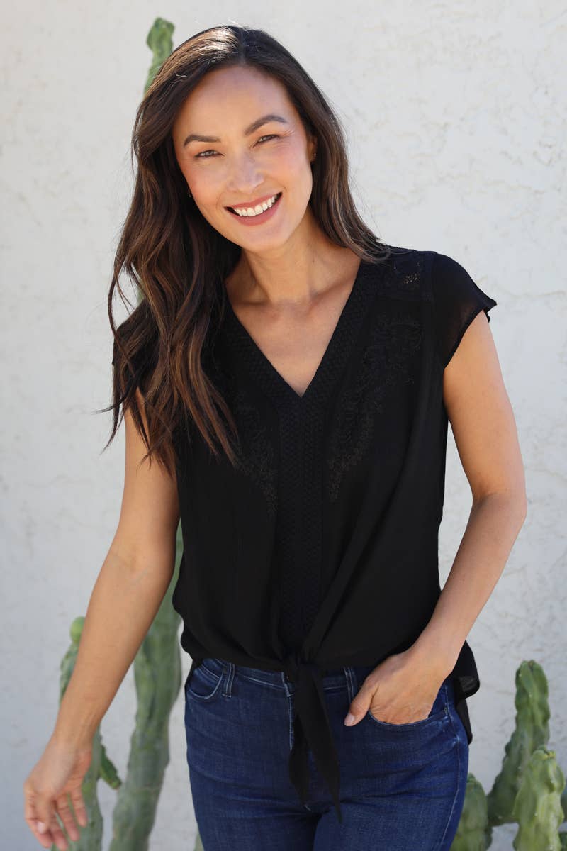 Nostalgia - Wholesale Blouse - Women's - N2U60-ASIS V NECK TIE WAIST TOP WTIH EMBROIDERY AND LACE21